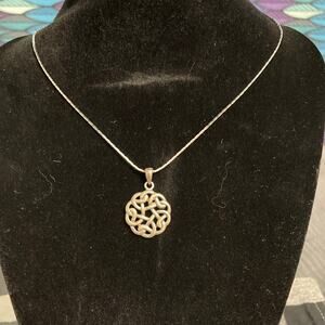 Traditional Celtic Knot 925 Sterling Silver Pendant w/Silver Tone 24" Chain